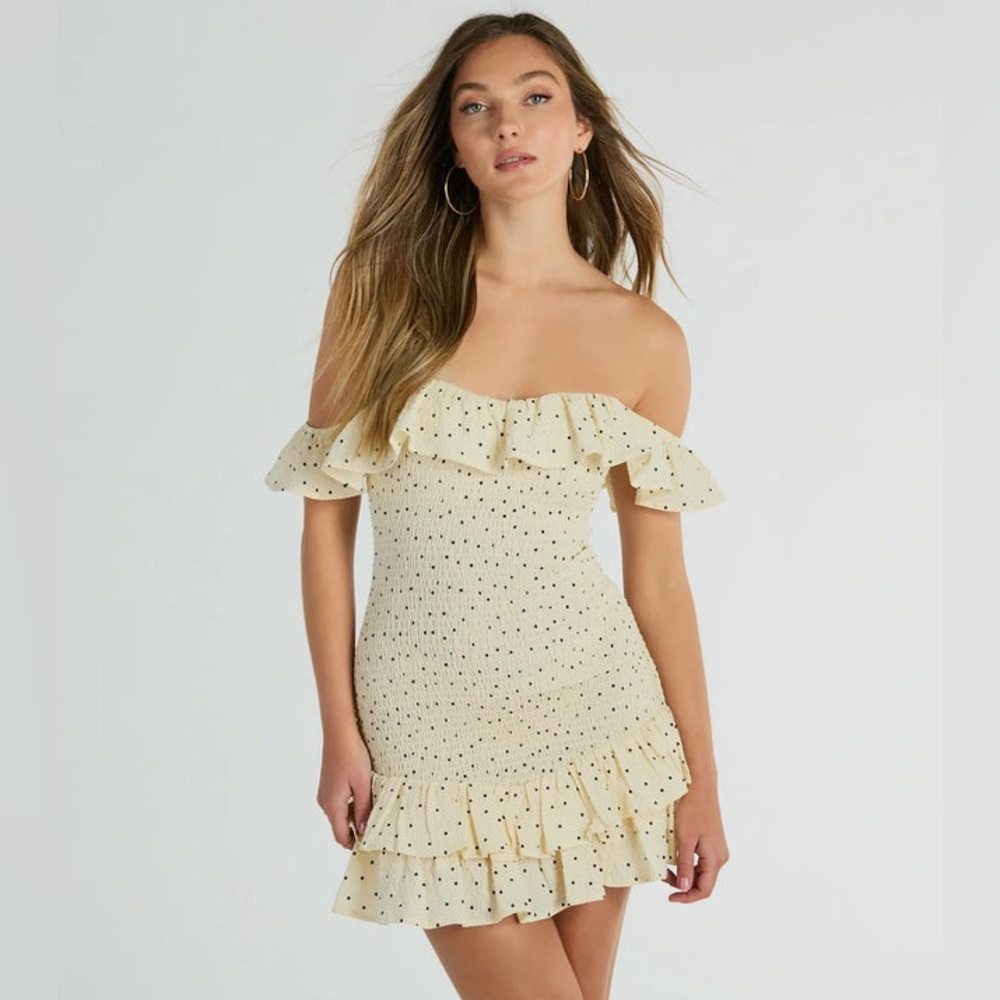 Windsor Best Spot To Be Off-The-Shoulder Polka Dot Mini Dress